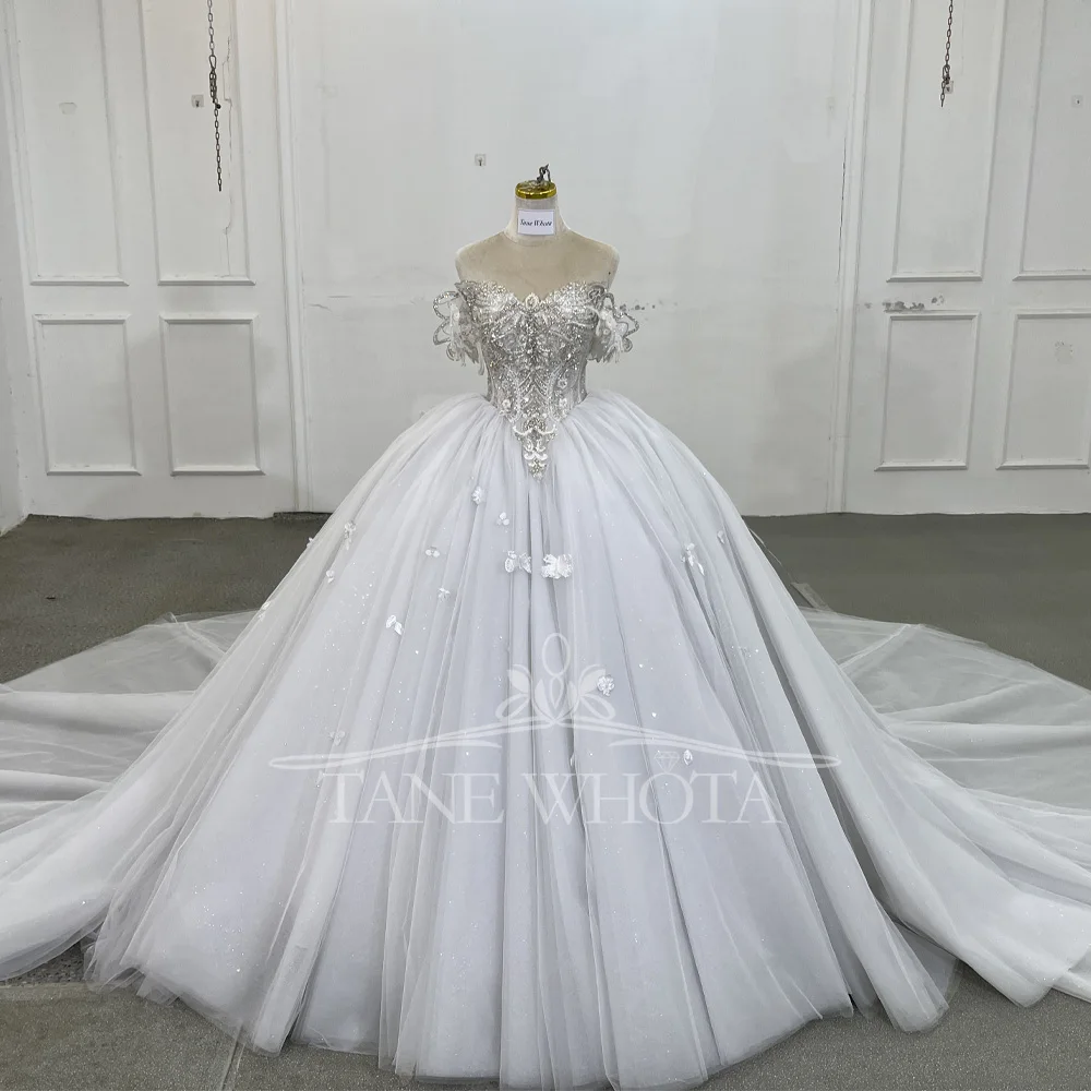 

Robe Mariee Sweetheart Off Shoulder Lace Up Back Sequined Beading Appliques Ball Gown Customized Wedding Dress Luxury