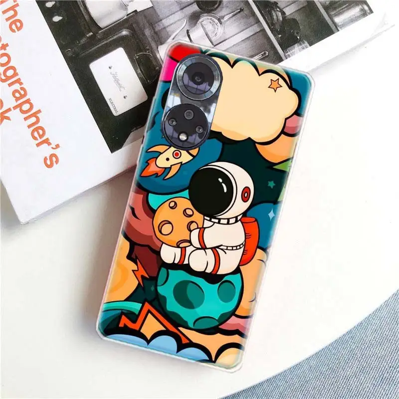 Cartoon Schattige Astronaut Fundas Telefoon Hoesje Voor Huawei P Smart Z 2021 Y5 Y6 Y7 Y9 Honor 50 20 Pro 10i 9 Lite 9x 8a 8S 8X7S 7x 7a C