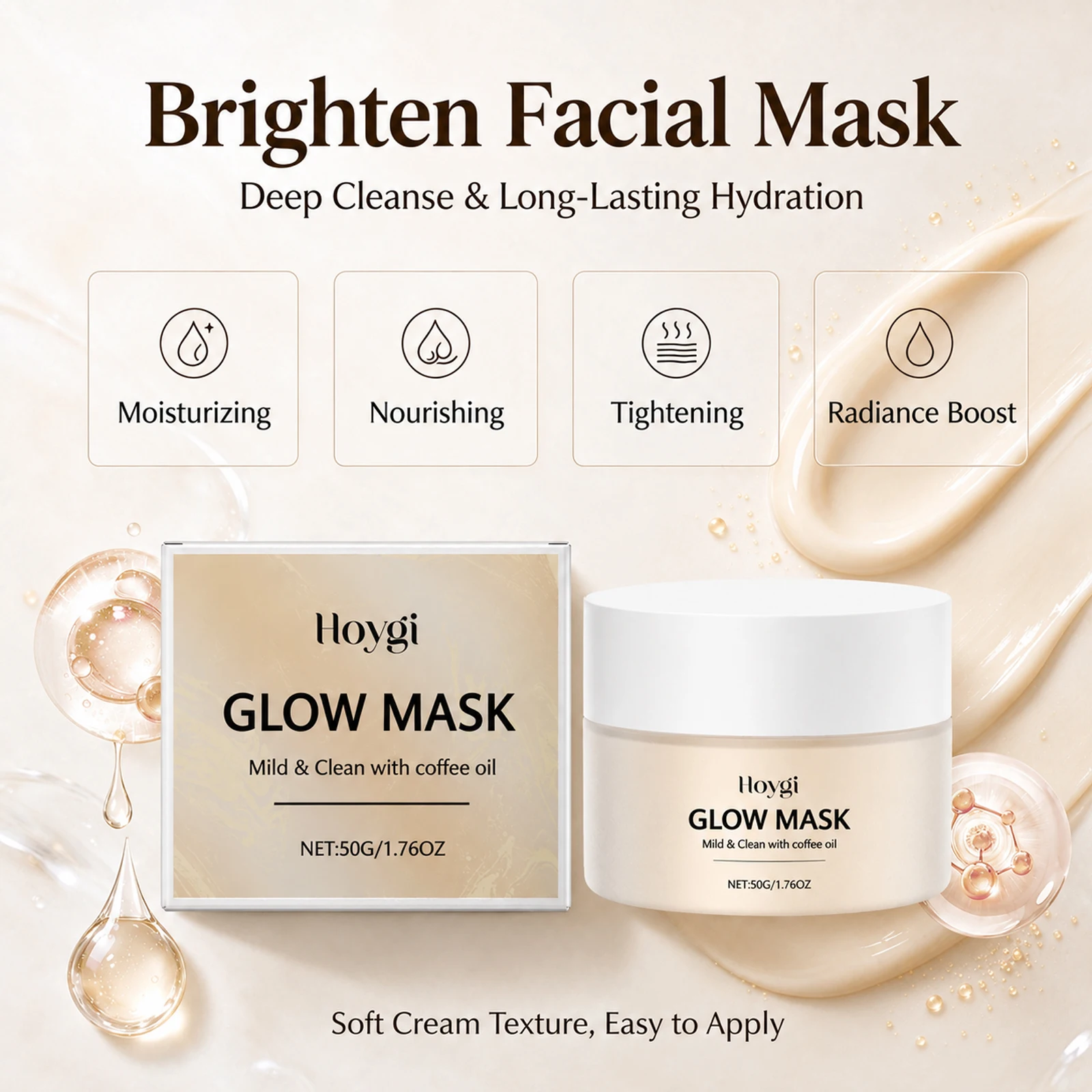 Glow Face Mask for Cleansing Hydrating and Firming Skin Brighten Dull Skin Rejuvenating Coffee Oil Face Skin Care Mask 50g