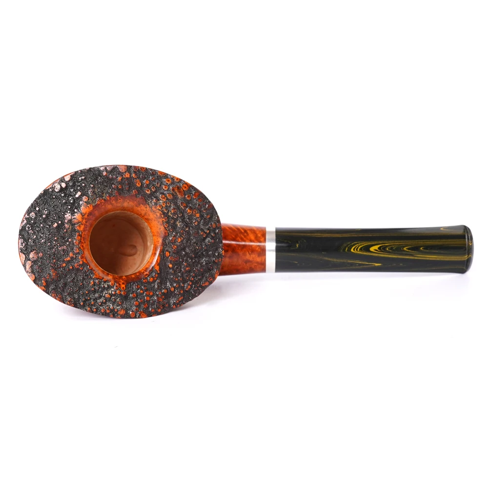 Heather wood tobacco pipe, Briar wood root nodule large curve handle tobacco pipe, vulcanized rubber mouthpiece 3mm pipe channel