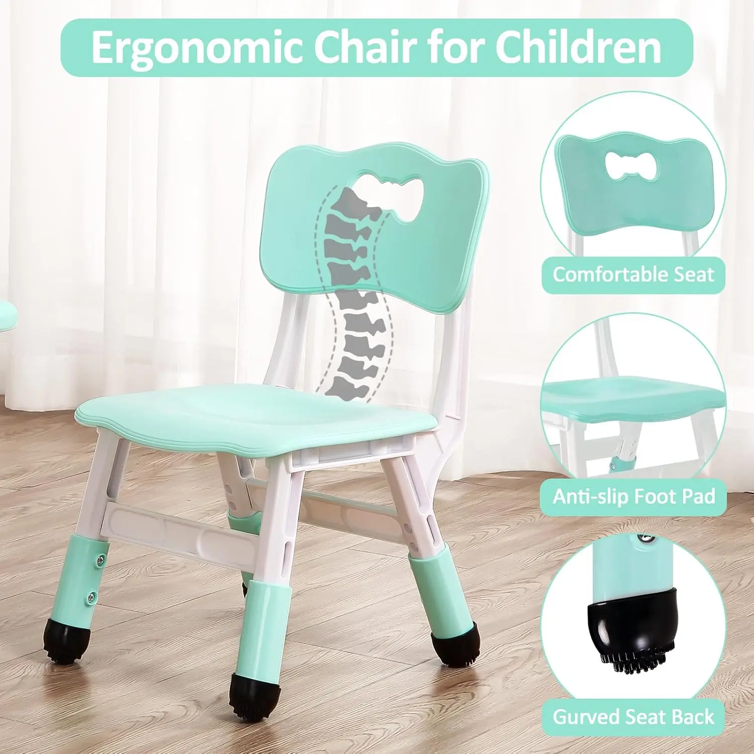 TackView 23inch Kids Table and 4 Chair Set Toddler Table Set-Teal Activity Art Craft Table Non-Slip Legs Graffiti TopMulti-Function Easy Assembly for Home School Kids view 5