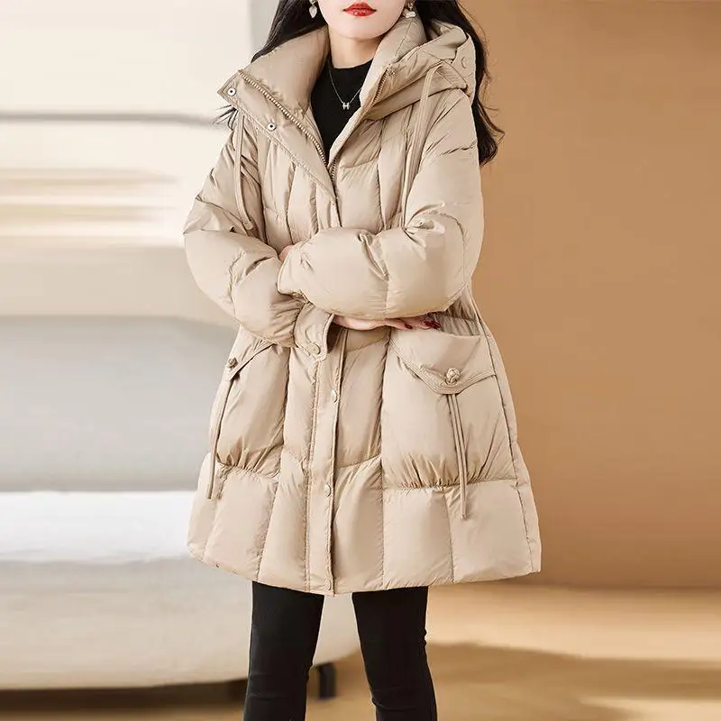 

White Du down Puffer Jaet Women's Winter Thiened Long Sle Faionable Korean Version Slimming High-end Mid-length
