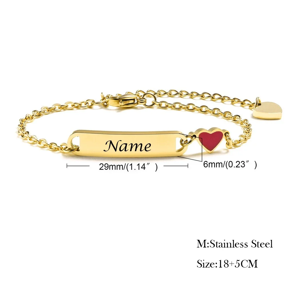 Customized Heart Name Bracelet for Children Gift Stainless Steel Anti-lost ID Bracelet Personalized Birthday Jewelry Gift 2023