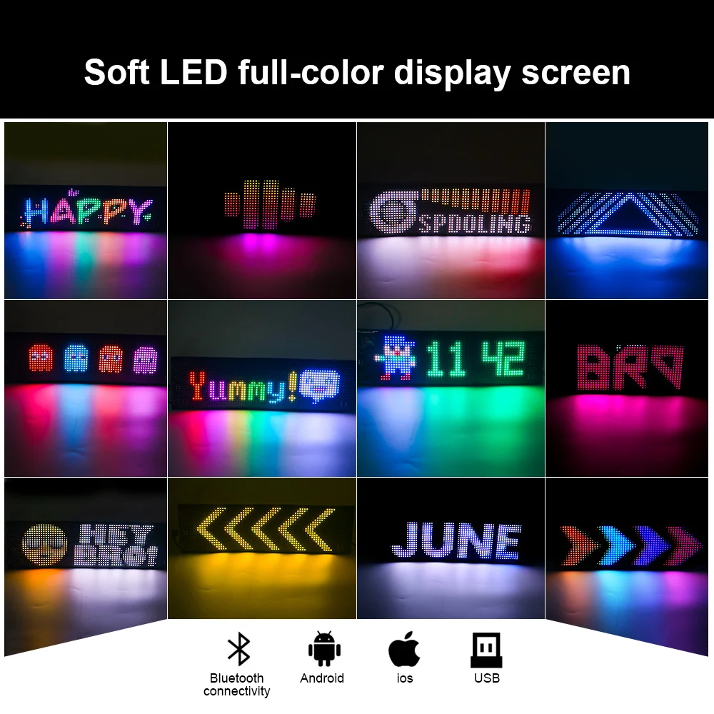 RGB LED Car Sign Animation LED Matrix Pixel Panel DIY Programmable Bluetooth App Control LED Panel Flexible Display Light USB 5V