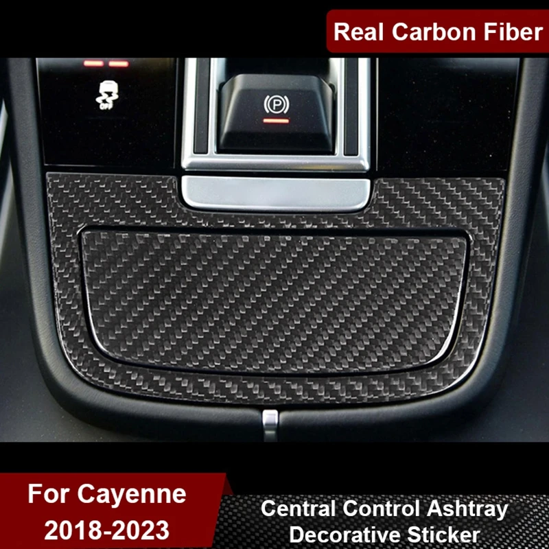 For Porsche Cayenne 2018-2023 Dry Real Carbon Fiber Car Center Console Ashtray Decoration Cover Trim Interior Modification