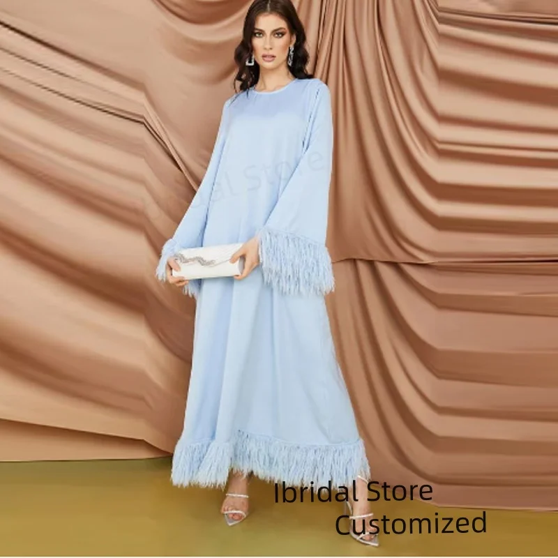 

Элегантное платье для выпускного вечера с круглым вырезом по индивидуальному заказу и перьями длиной до щиколотки, вечернее платье, женские свадебные вечерние вечерние платья, Аравия