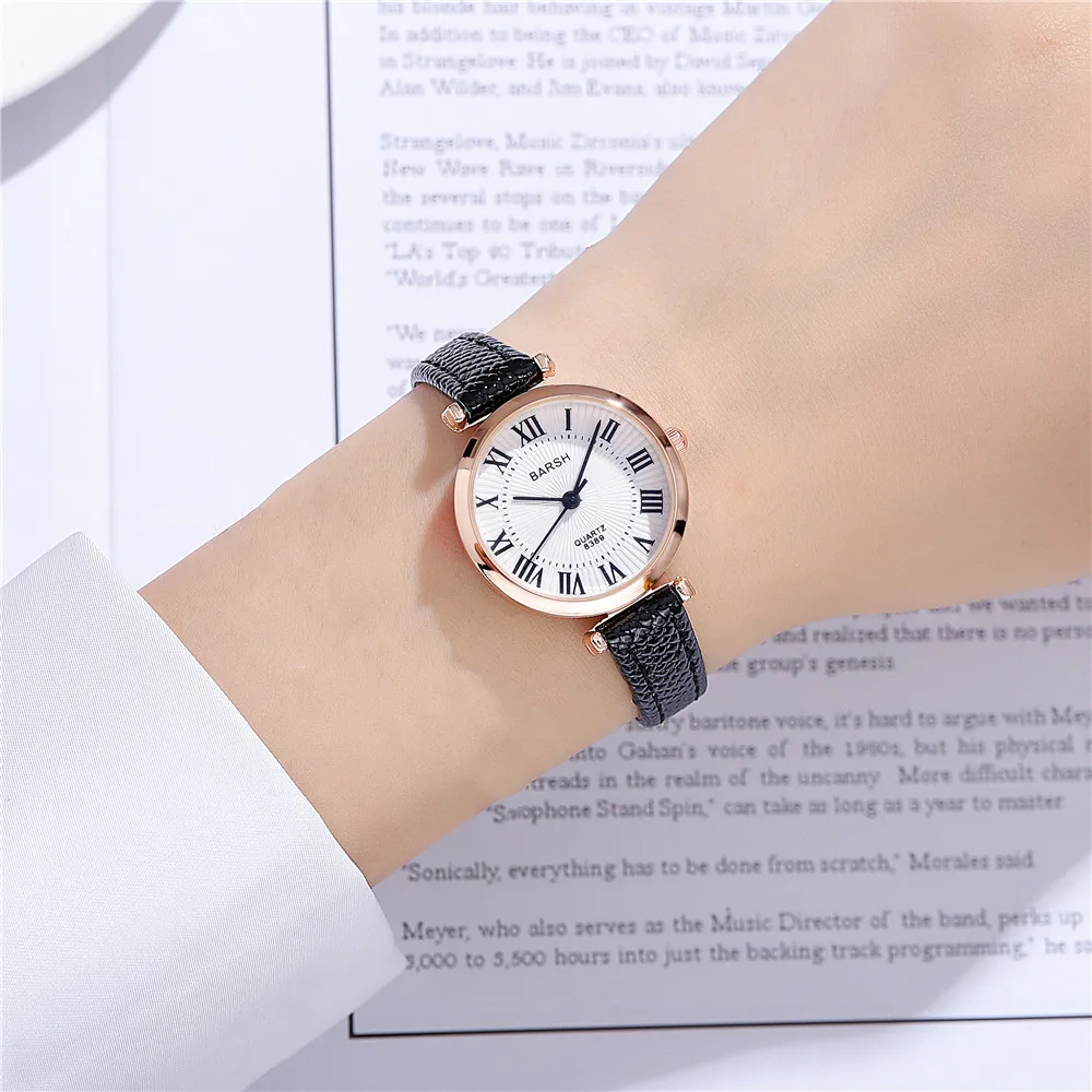 ساعة كاجوال كوارتز للسيدات بمقياس روماني من جلد البولي يوريثان العصري #6