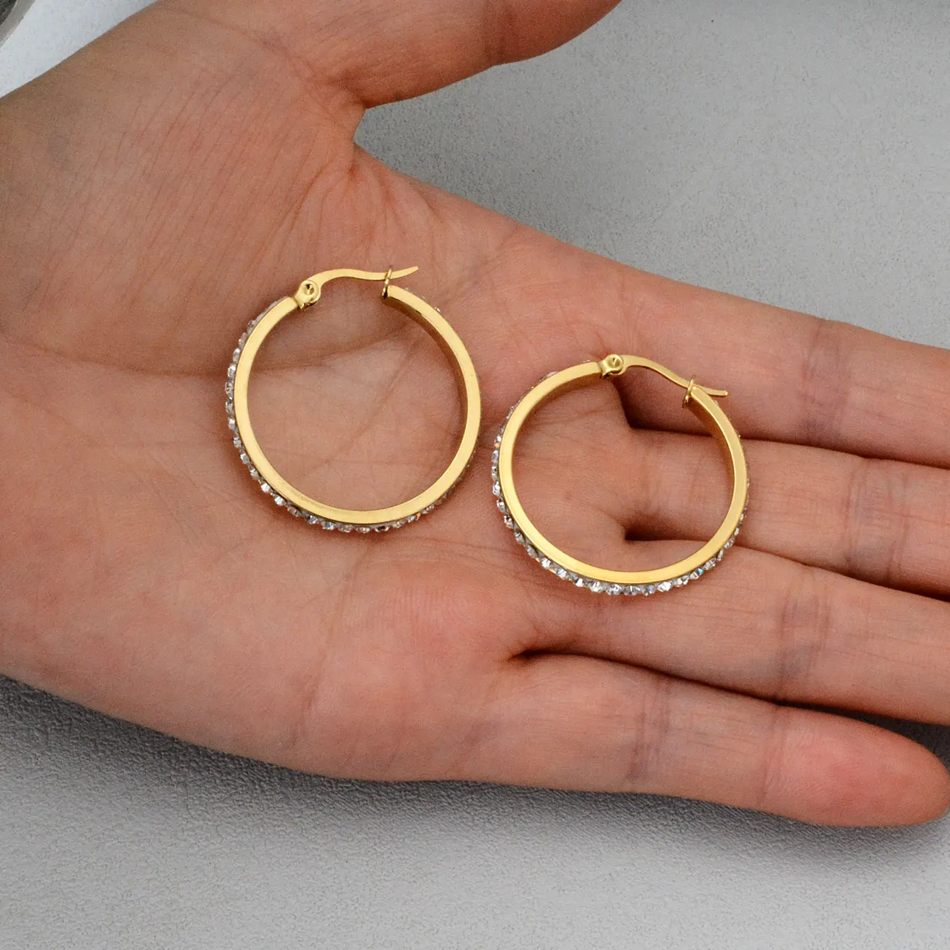 Stainless Steel Fashion CZ Zircon Gold Plated Hoop Earrings for Women Geometric Round Ear Buckle Huggies Hoops Wedding Jewelry