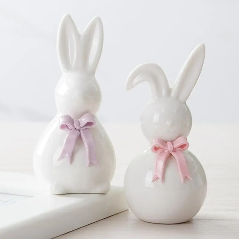 

Pack Of 2 Easter Ceramic Animal Figurines With Ribbon particulars For Interior Display 37JD