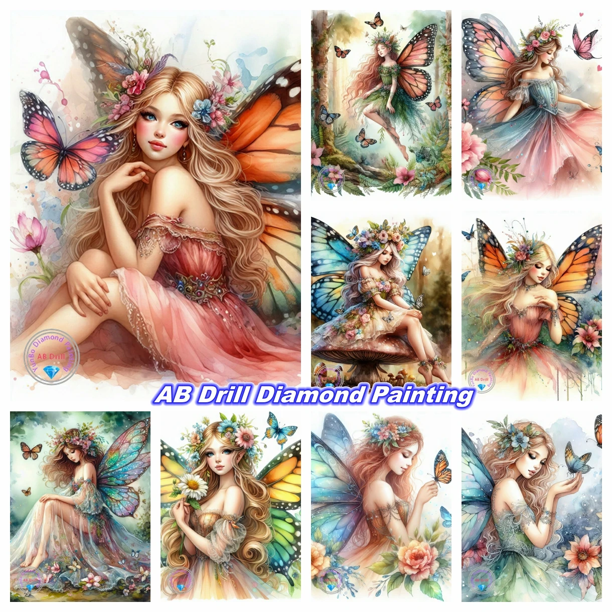 

Fantasy Butterfly Fairy Girl DIY AB Diamond Painting Mosaic Cartoon Elf Art Cross Stitch Kits Rhinestones HandCraft Home Decor