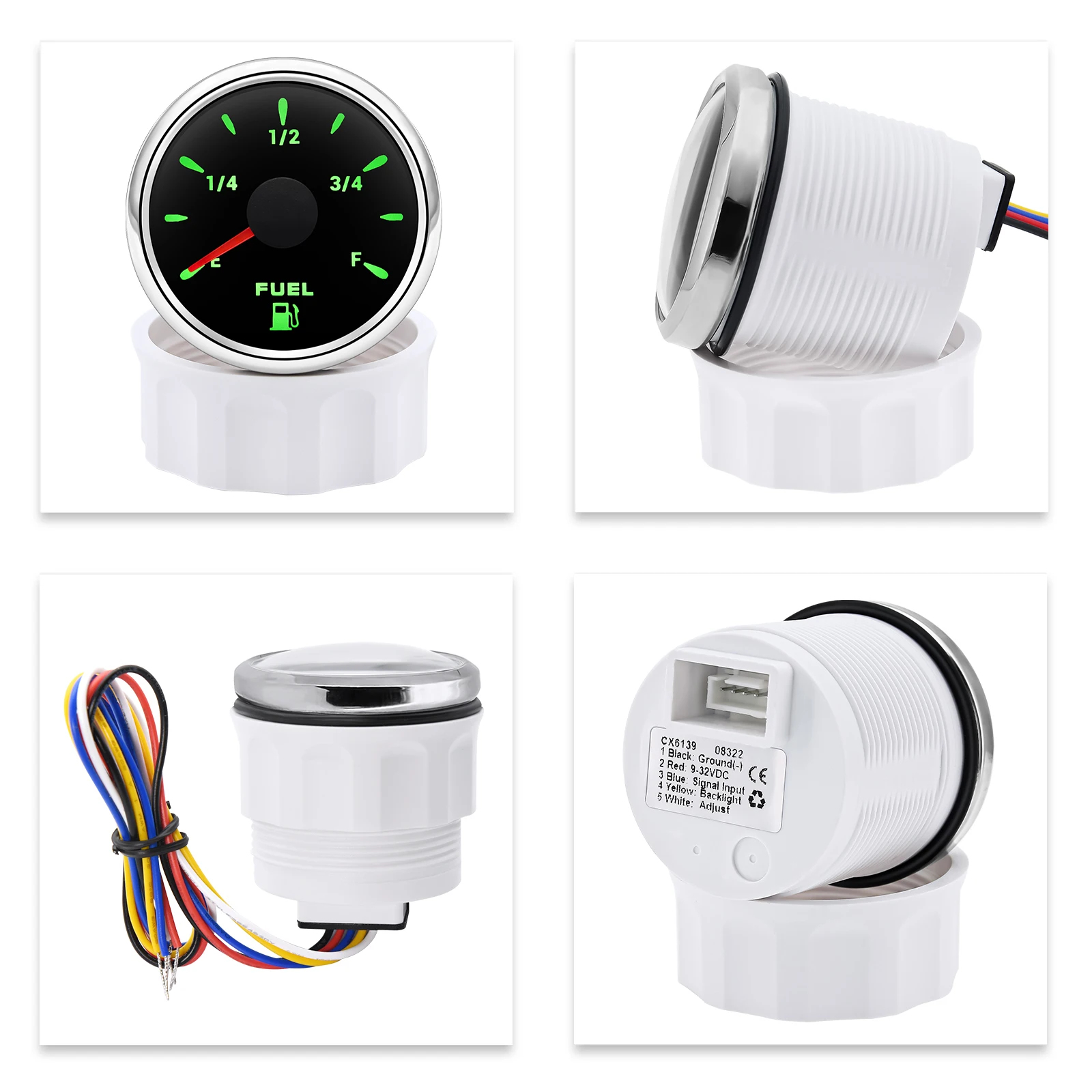 0-190 Ohm Fuel Level Gauge 52mm Car Gauge with Fuel Level Sensor 100mm-550mm 7 Colors Backlight for Marine Boat