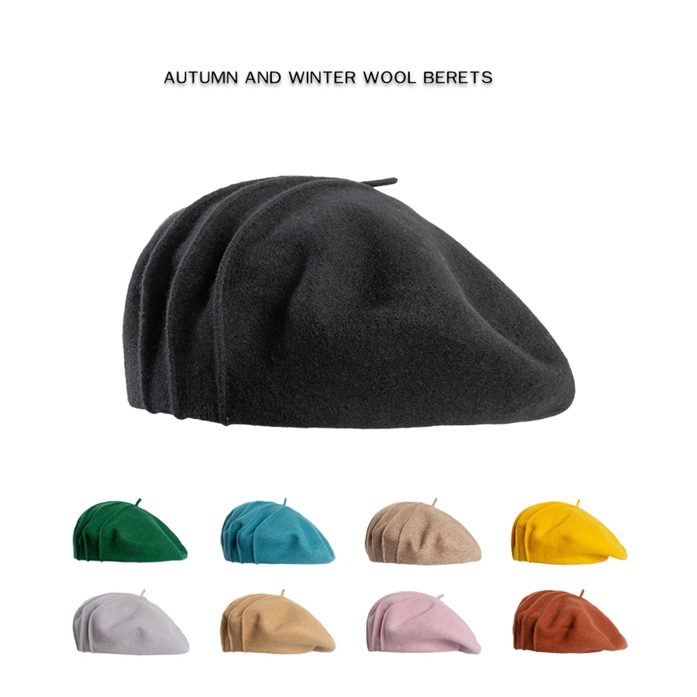 Wool beret with sewing wrinkle lines women winter fashion warm beret hat