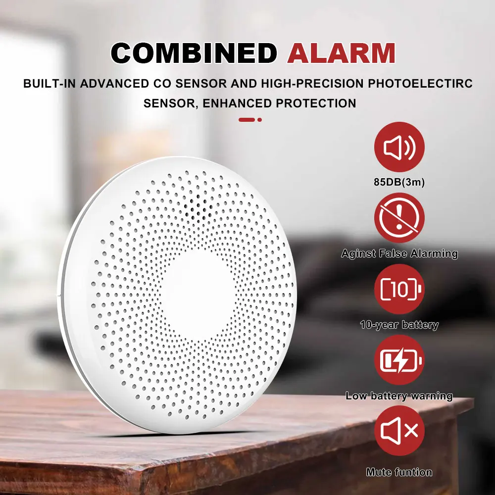Tuya Fire Alarm 10 Years Seal-in Battery Home Secured WiFi Photoelectric S m o ke Detector Prices and Carbon Monoxide Detector