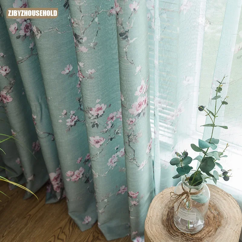 

Flower green Curtains for Living Room Bedroom Garden Half Shading Shredded Flower Curtain Floor Window Flat Window Fabric