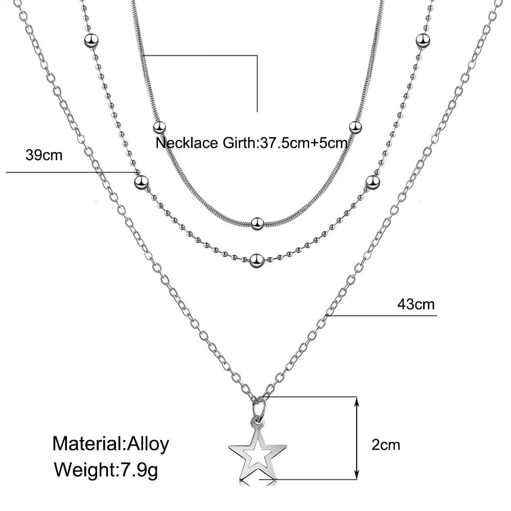 Necklace European And American Simple Temperament Lovely Atmosphere Star Moon Popular Lady Necklace Set For Women Multilayer image 6