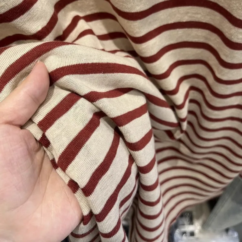 T-shirt basic in cotone oversize con ricamo a cartoni animati a righe vintage da donna T-shirt allentate a maniche lunghe con scollo a O casual Ropa De Mujer