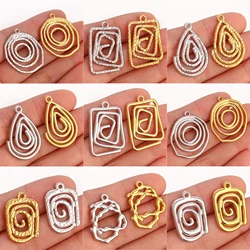 3Pcs Geometry Vortex Circle Charms Stainless Steel Heart/Drop/Rectangular Swirl Spiral Pendants Crafts Decor DIY Jewelry Making