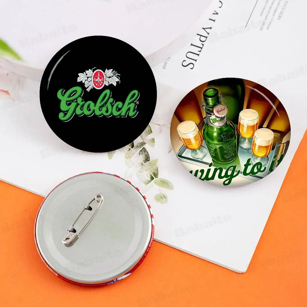 Grolsch Lager cerveza suave botón Pin redondo Metal insignia solapa Pin piezas regalo amigos chico joyería