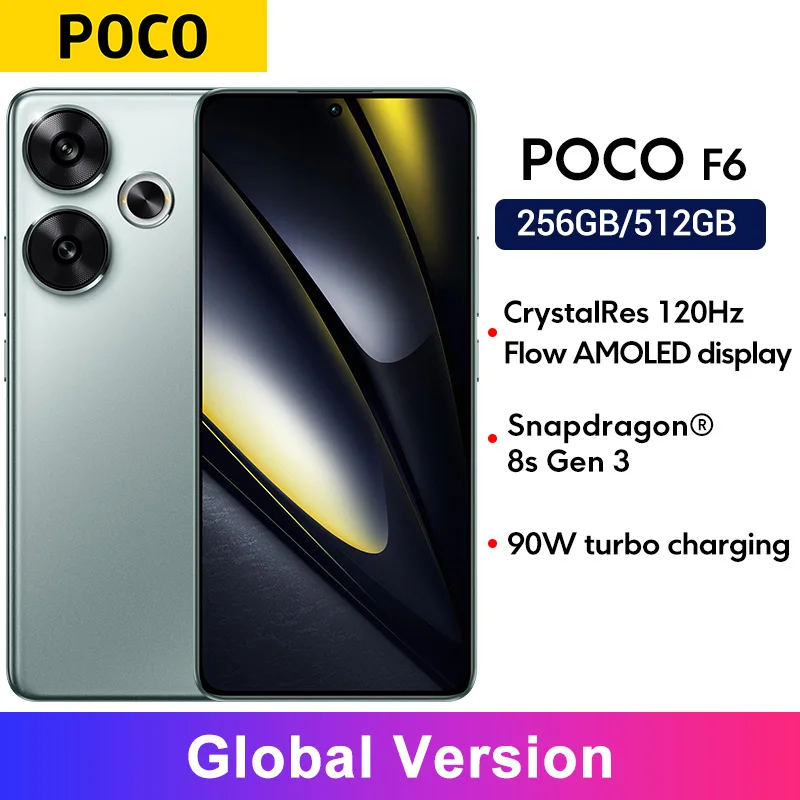 POCO F6 5G Global Version Cellphone 120Hz Flow AMOLED display 90W turbo charging 50MP camera system with OIS Snapdragon 8s Gen 3