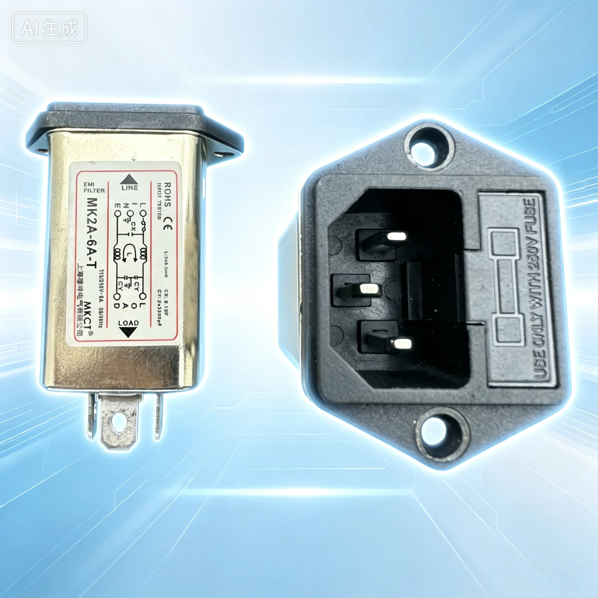 Genuine EMI Power Filter MK2A-6A-T Socket Type Without Fuse 6A for Shanghai Mukun Electric  2pcs