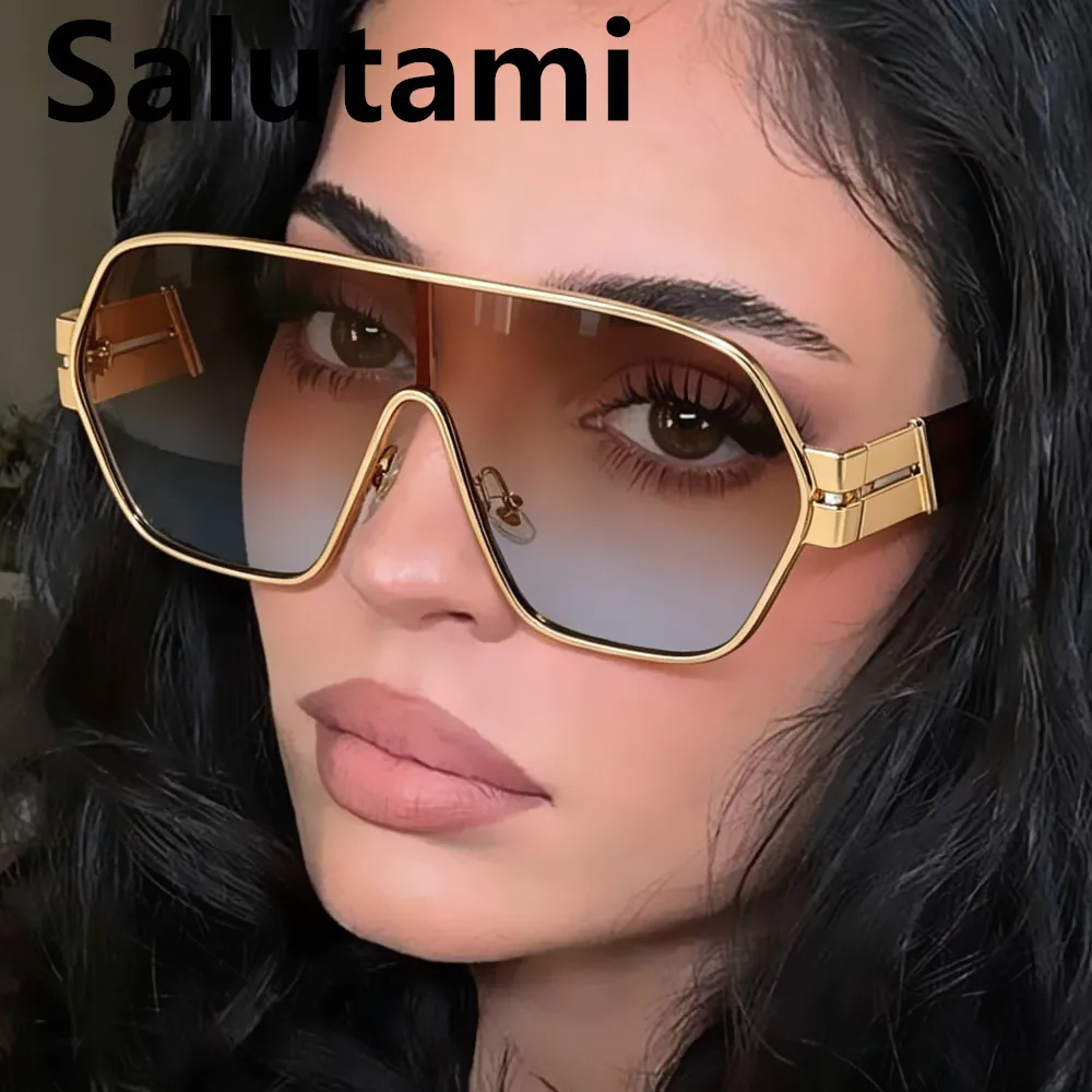 Neue Modische Sonnenbrille für Damen und Herren, Einteilige Flachlinsen-Fliegersonnenbrille, Doppelbalken-Metallgestell, UV400-Schutz, Damenmodell