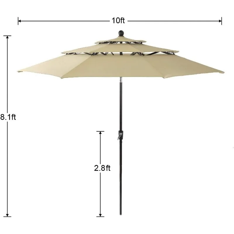 Patio Umbrella 3 Tiers 10ft Outdoor Umbrella Aluminum Pole with 8 Sturdy Ribs Market Patio Table Umbrella