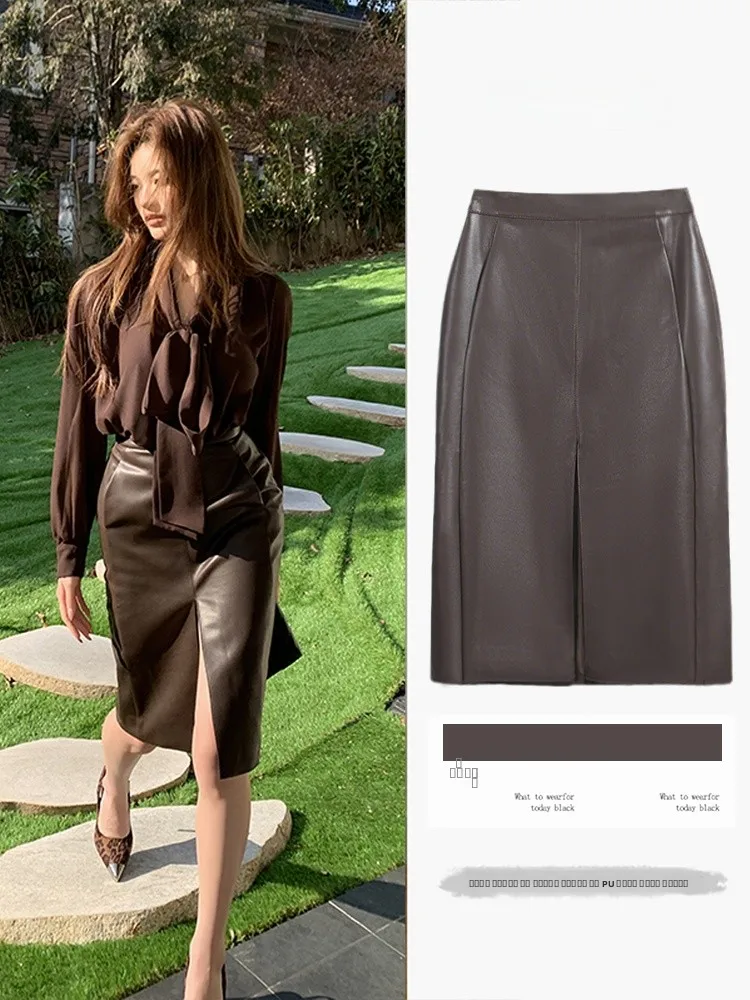 

Юбка из искусственной кожи с высокой талией, женская, средней длины, с запахом, повседневная, приятная к телу, дышащая, для поездок на работу.