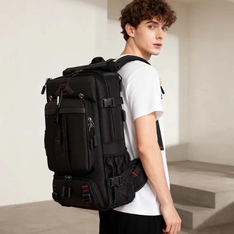 Large Capacity Travel Backpack, Convertible Luggage Compartment with Independent Shoe Compartment, 15.6-Inch Laptop Compartment