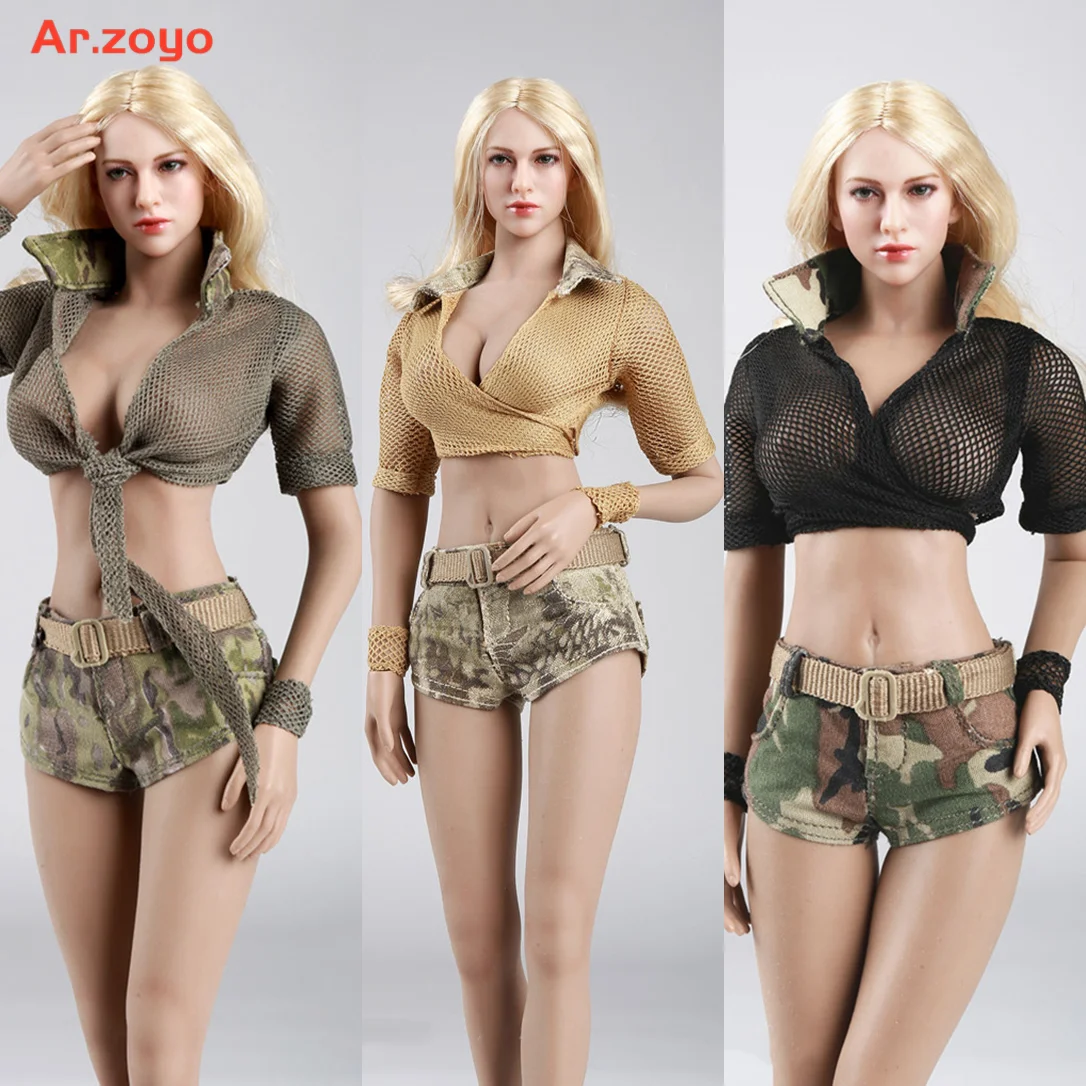 

Fire Girl Toys 1/6 FG024 FG025 FG026 Female Summer Camouflage Hollowed Short Sleeve+Short Pants Suit Set Fit 12" Figure Body