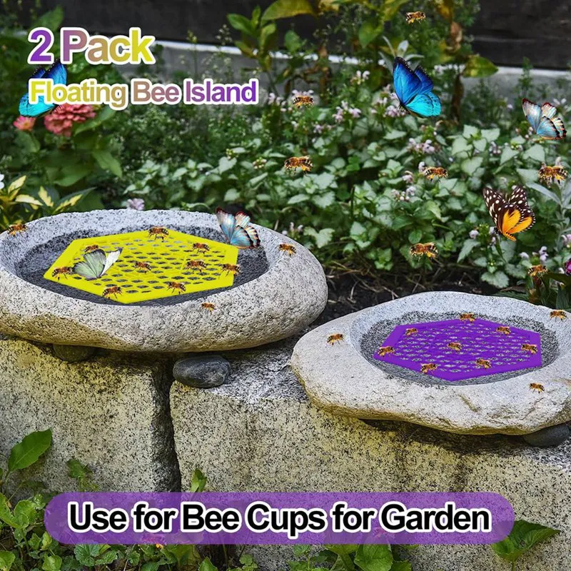 

2 Pack Floating Bee Island Use For Bee Cups For Garden, Colorful Bee Insect Waterer, Bee Waterer And Butterfly Station