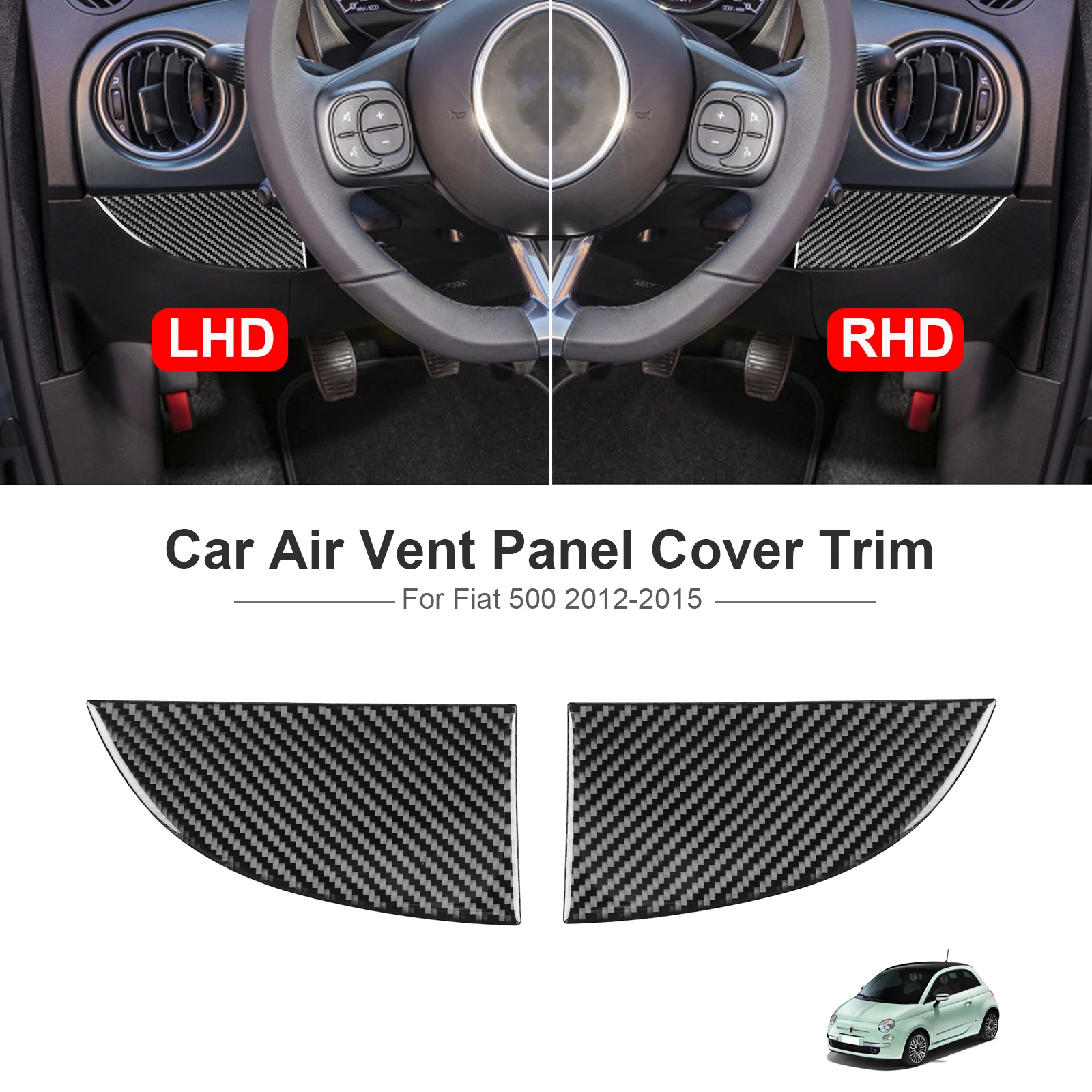 Carbon Fiber Black Custom Below Driver Side Car Air Vent Panel Cover Trim For Fiat 500 2012-2015 Auto Interior Mouldings