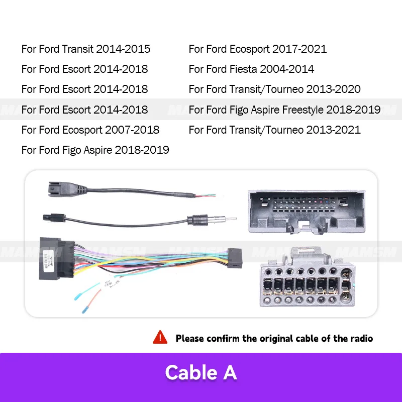 MAMSM For FORD Fiesta/Ecosport/FIGO ASPIRE/TRANSIT 16Pin Car Stereo Wire Harness Android Radio Power Cable Player Connector