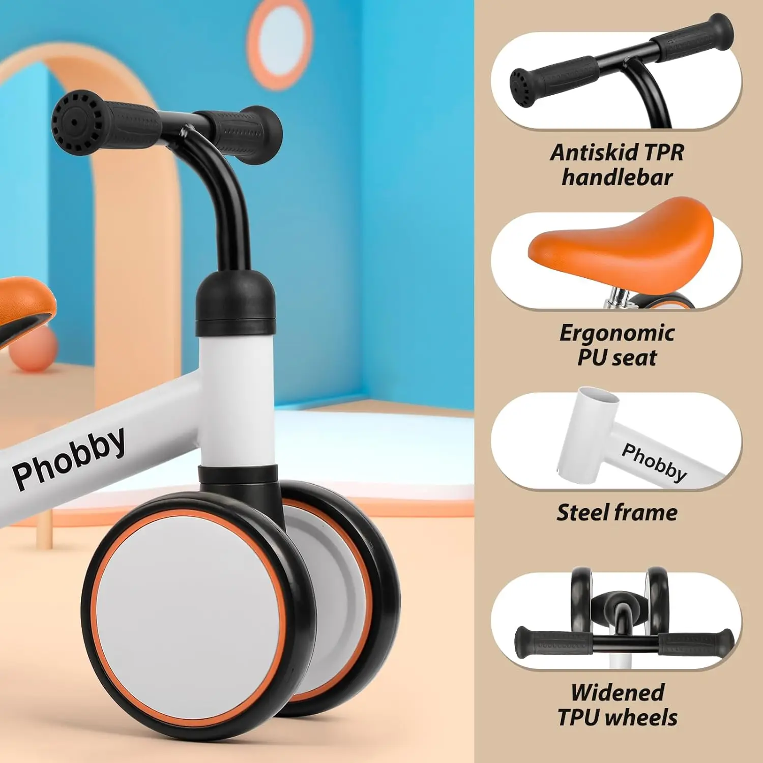 دراجة توازن للأطفال بمقعد قابل للتعديل ، عمر 1 ، 2 ، 3 سنوات ، للأولاد والبنات ، مع 4 عجلات ، للأطفال من عمر 12 إلى 36 شهرًا