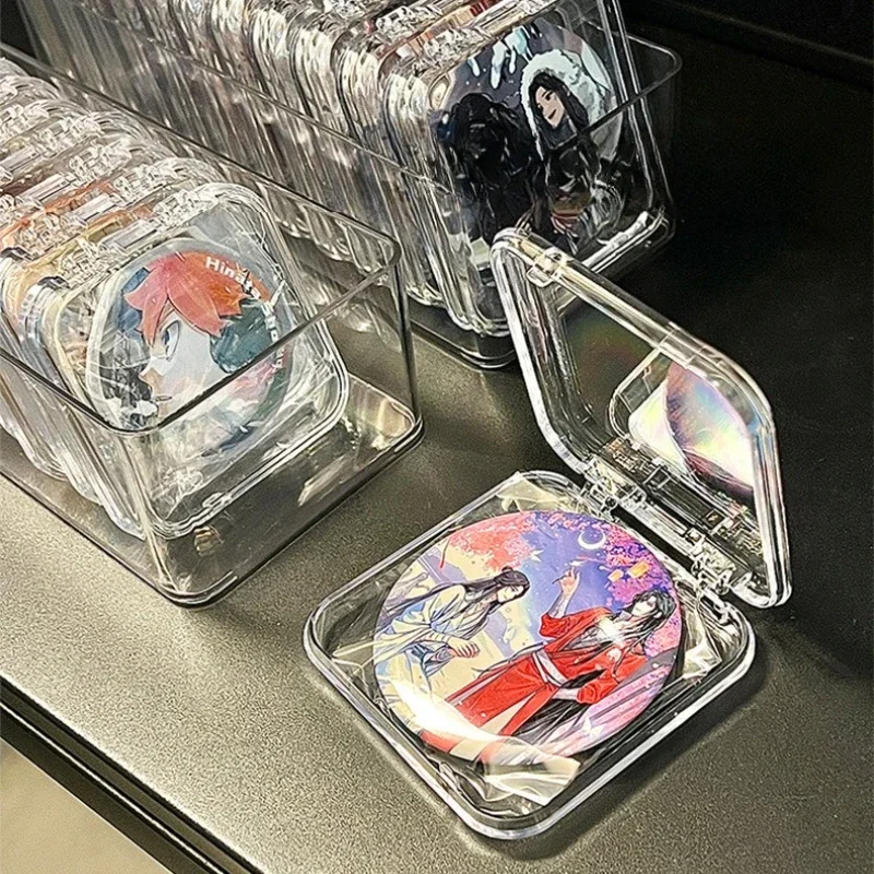 Portable Acrylic Badge Storage Organizer - Transparent Square Protective Case with Stackable Design for Anime/Pin Collections