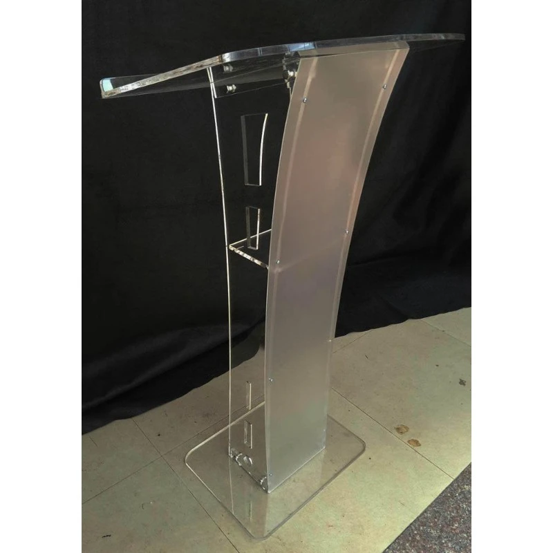 Led Easy Assembly Clear Acrylic Podium for Floor with Open Back and Shelf Glass Church Podium