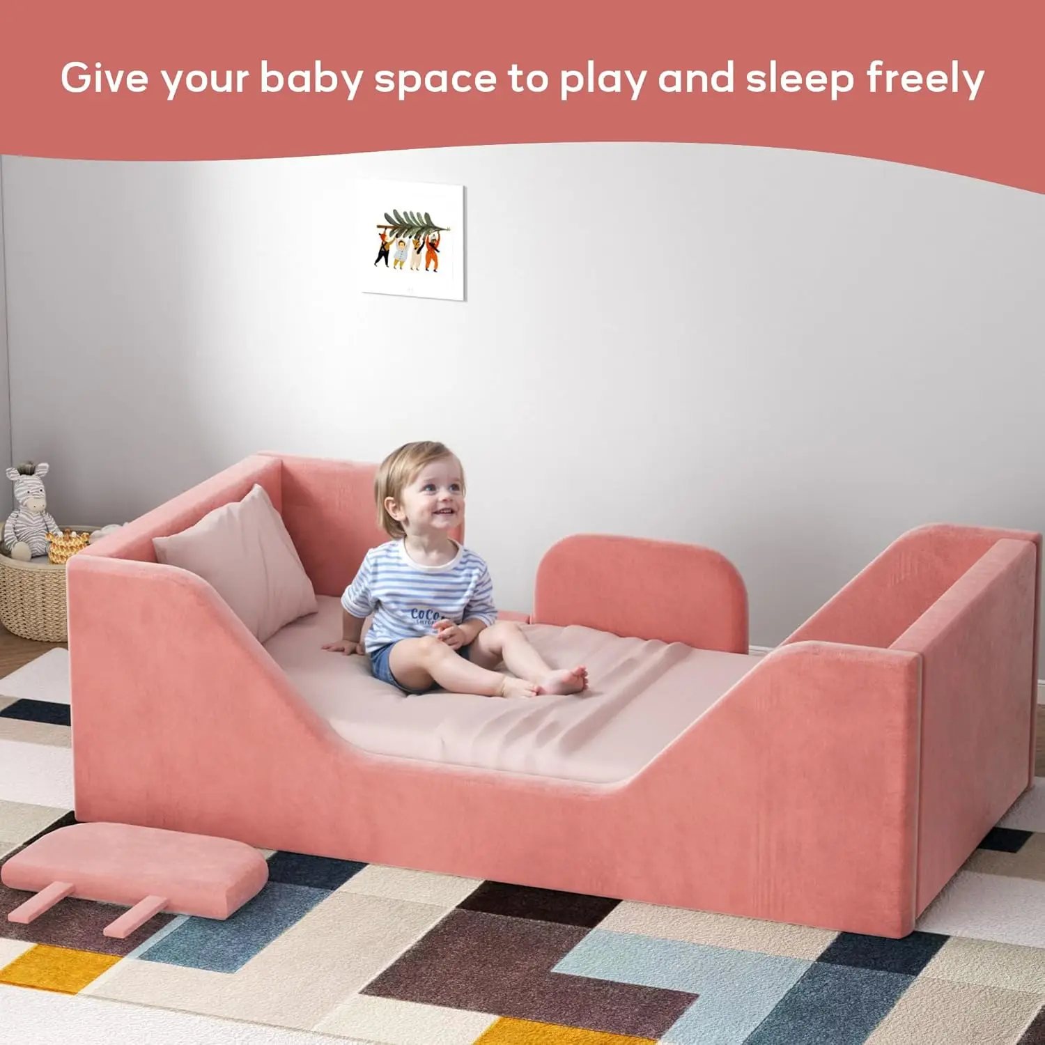 Struttura letto con guide di protezione, lettino per bambini ragazzi e ragazze di età compresa tra 2 e 6 anni, lettino standard per bambini, tessuto certificato T