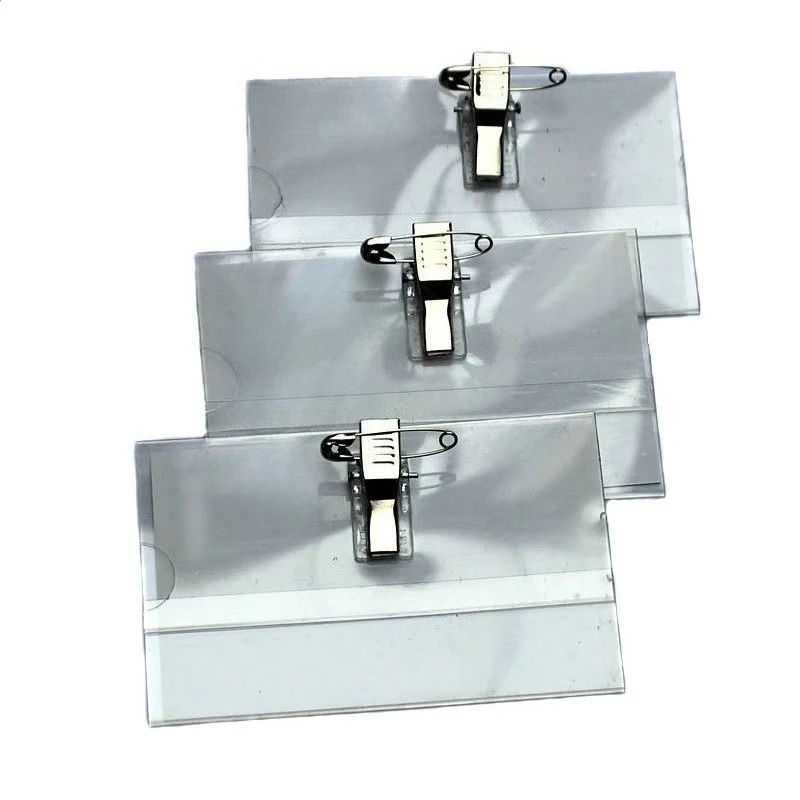 5 unids/set transparente bolsillo en el pecho nombre etiqueta de identificación cubierta personal trabajadores permiso de trabajo funda para tarjeta insignias titular con broche