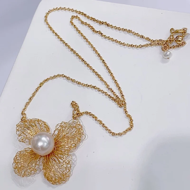 

SGARIT Fine Jewelry Butterfly Pendant Pearl Jewelry 10-11mm Edison Pearl 14k Filled Gold Pendant Necklace