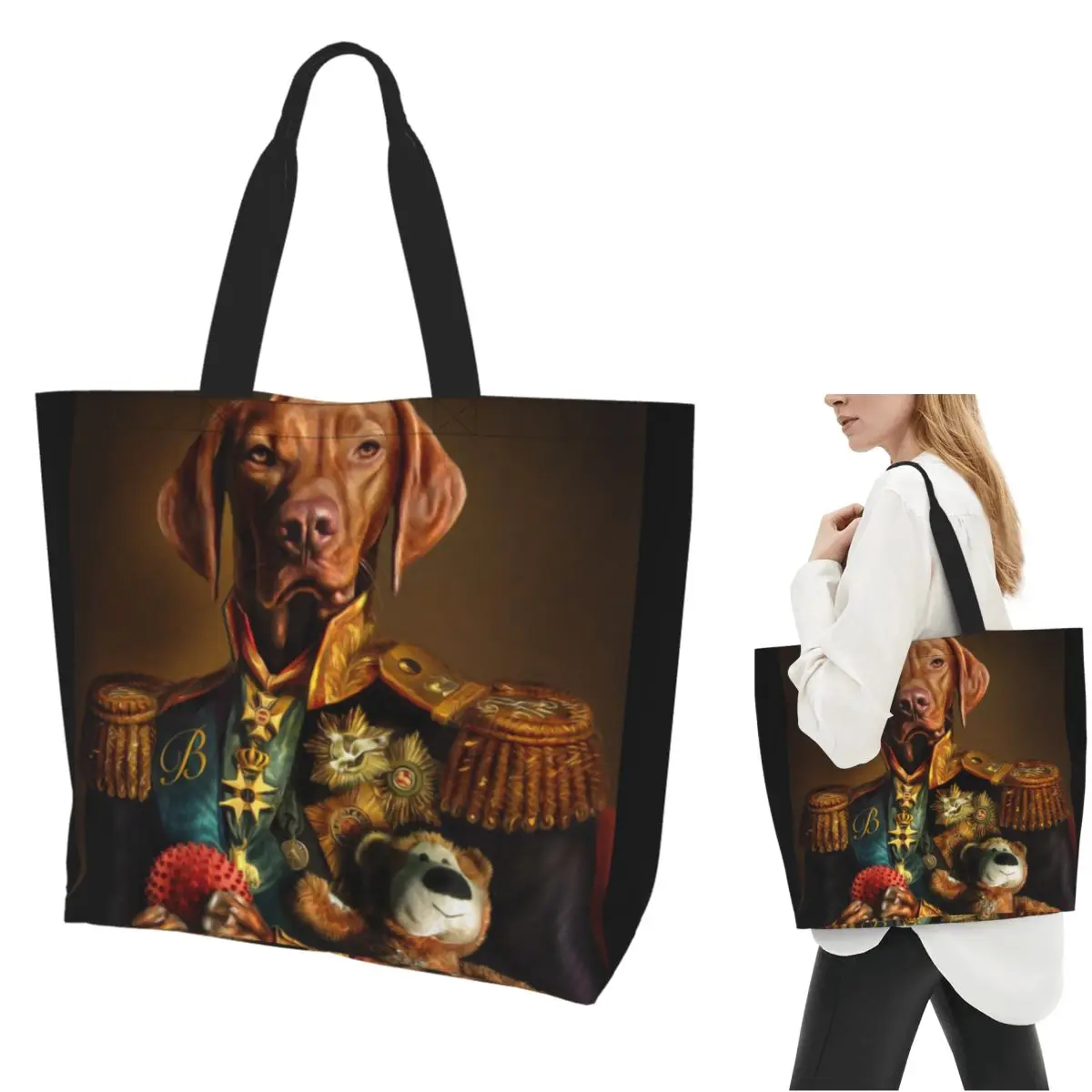 

Bertie The Hungarian Vizsla Dog Portrait Shopping Tote Bag Холщовые сумки на плечо большой вместимости Сумка-шоппер для продуктов для женщин