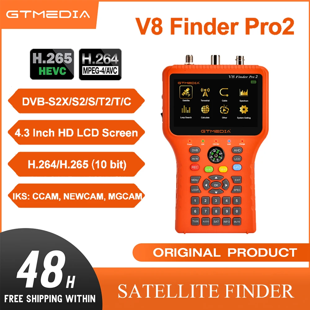 

GTMEDIA V8 Finder Pro2 Satellite Finder DVB-S2X/T2/C, H.265 10-bit, 4.3" HD Display Original V8 Finder Pro Upgraded Version