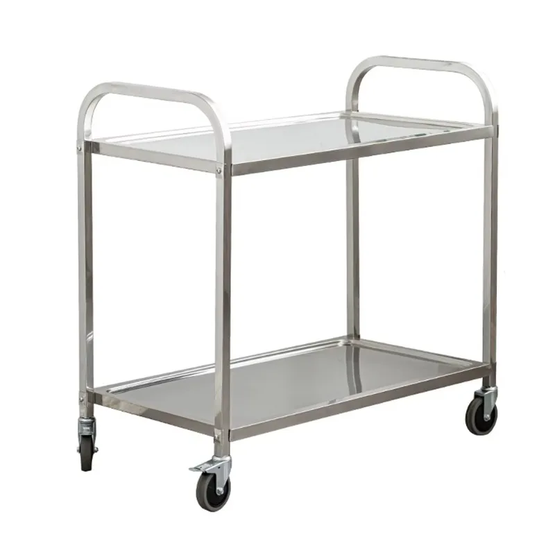 2-Tiers Stainless Steel Dining Room Trolley For Kitchen Serving Hotel  with 4 wheels