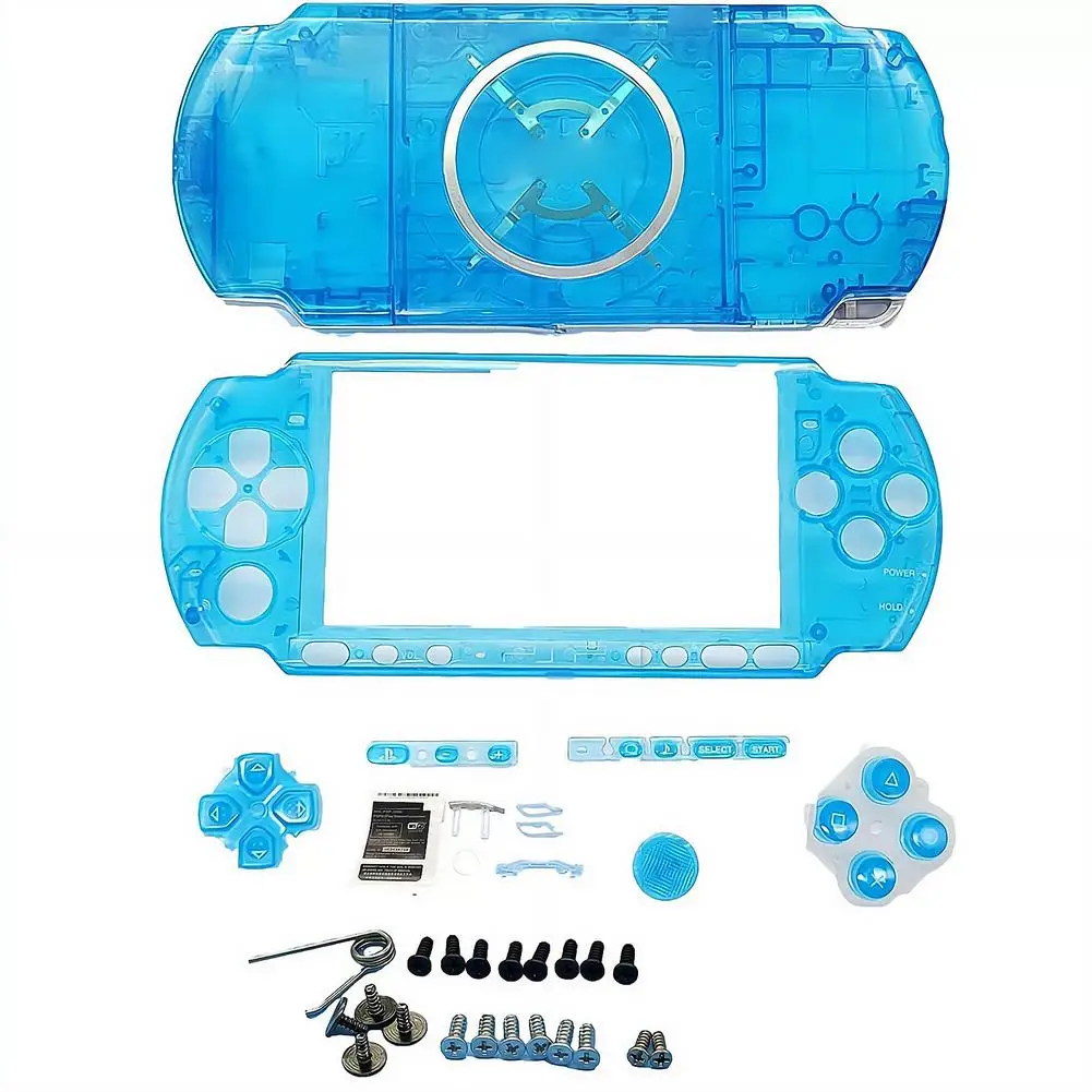 Full Transparent Replacement Housing Shell Kit For PSP 3000, Case Cover With Full Buttons Screws Repair Mod Accessories Set