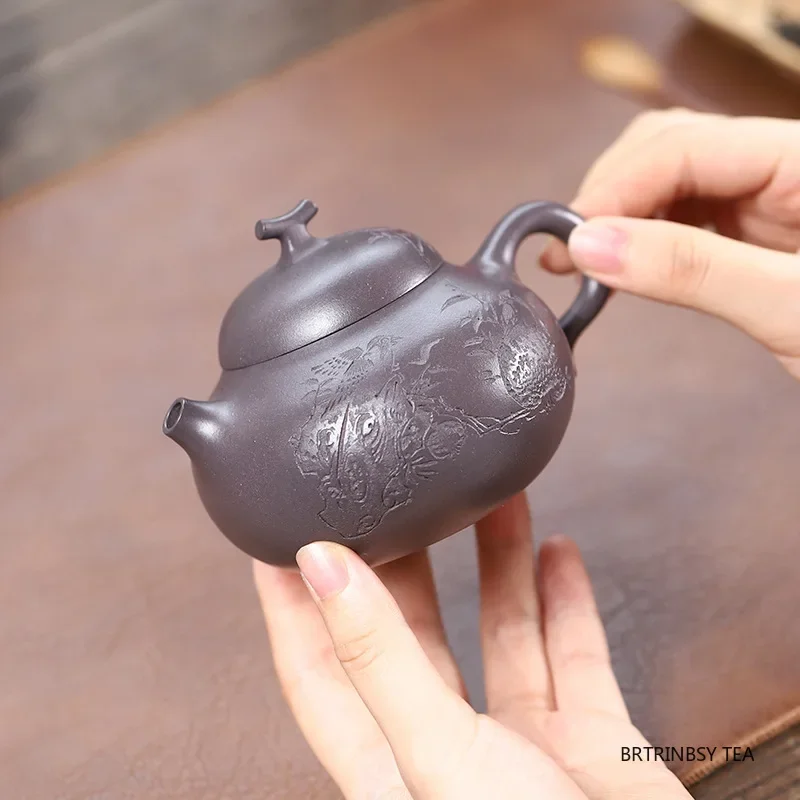 210ml Chinese Yixing Purple Clay Teapot Beauty Tea Infuser Kettle Handmade Eggplant Shape Tea Pot Household Zisha Tea Set Gifts