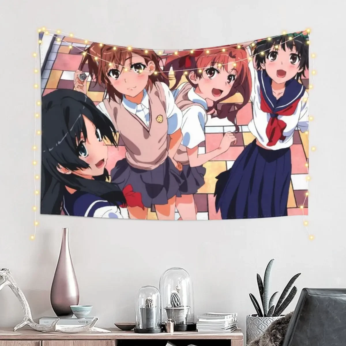 Toaru Kagaku - Misaka Mikoto, Shirai Kuroko, Saten Ruiko, Uiharu Kazari Tapestry Decor Home Bathroom Decor Tapestry