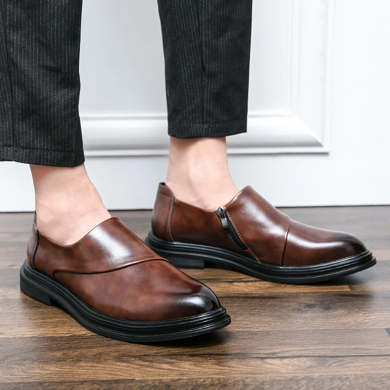 

British Style Pointed Elegant Men's Dress Shoes Anti Slip Wear-resistant Men's Leather Casual Shoes Work Shoes Low Cut Versatile