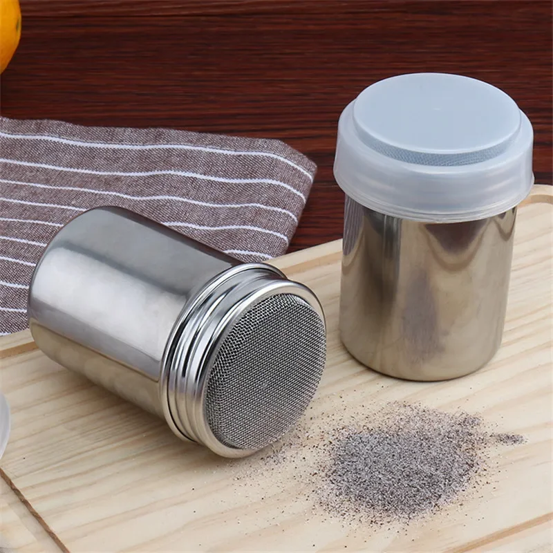 Stainless Steel Coffee Shaker Cocoa Chocolate Flour Powdered Sugar Sieve Filters Foam Spray Kitchen Cake BBQ Tools With Lid