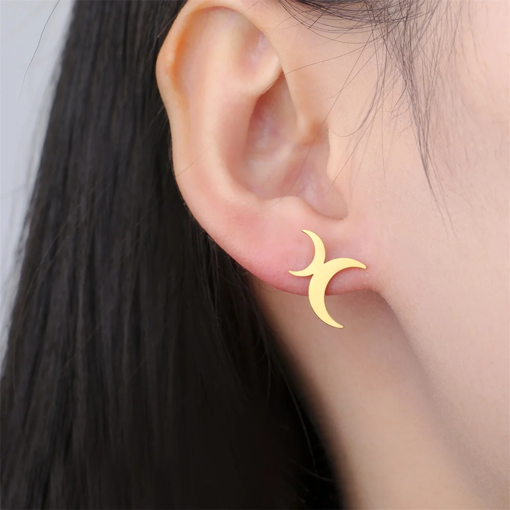 

Bi-monthly Moon Stud Earrings Tiny Simple Ear Jackets Women Girls Luxury Stainless Steel Earrings 2024 Trend New aretes de mujer