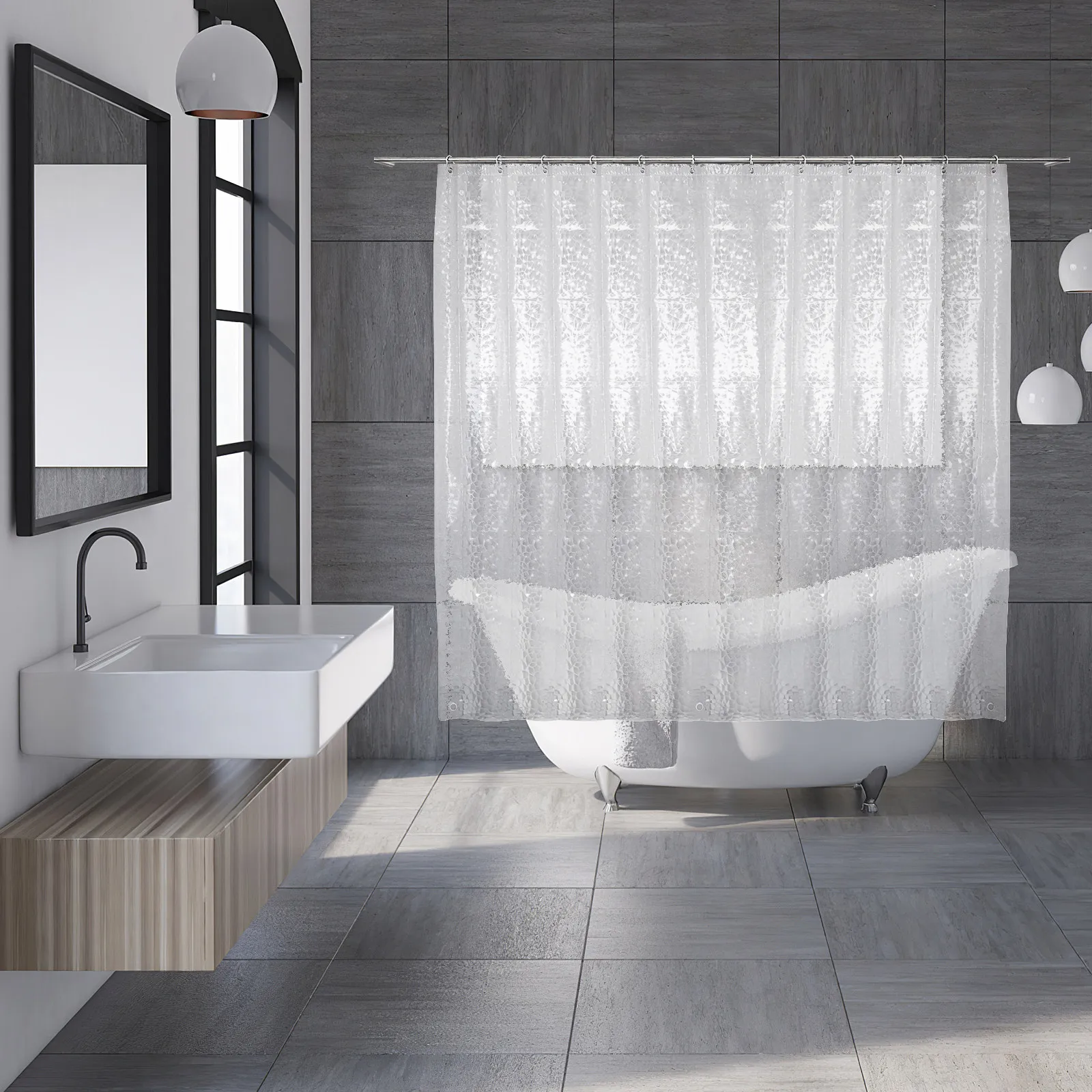 

Shower Curtain Waterproof Bathing Bathroom Clear Liner Metal Grommet Holes 12 Plastic Hooks Modern Design Luxurious Spa