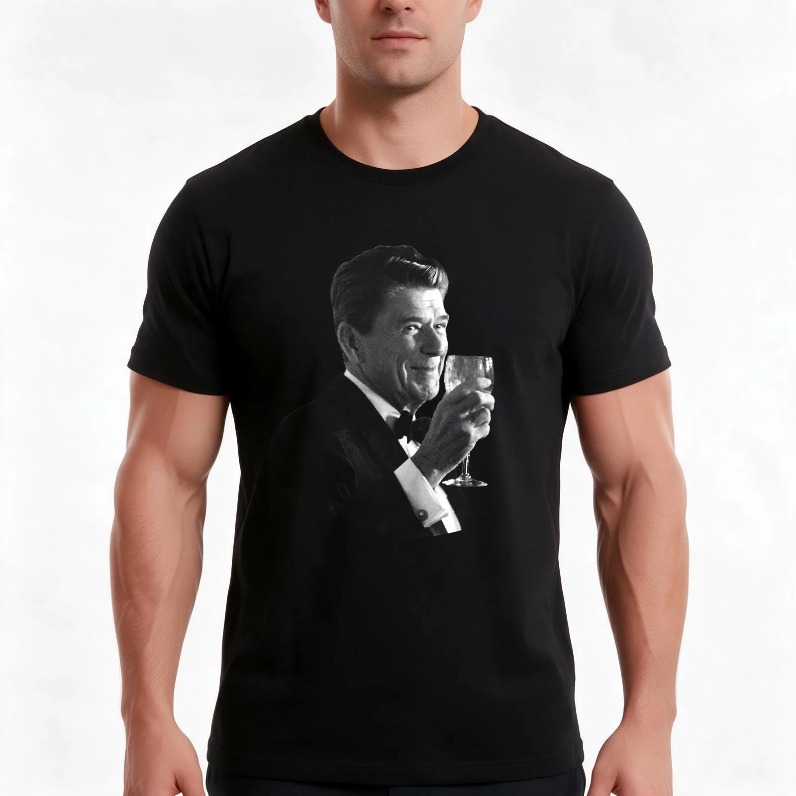 President Reagan Making A Toast T-Shirt, Summer Casual Cotton Tee, Oversized Streetwear Tops, Vintage Graphic Print, 100% Cotton