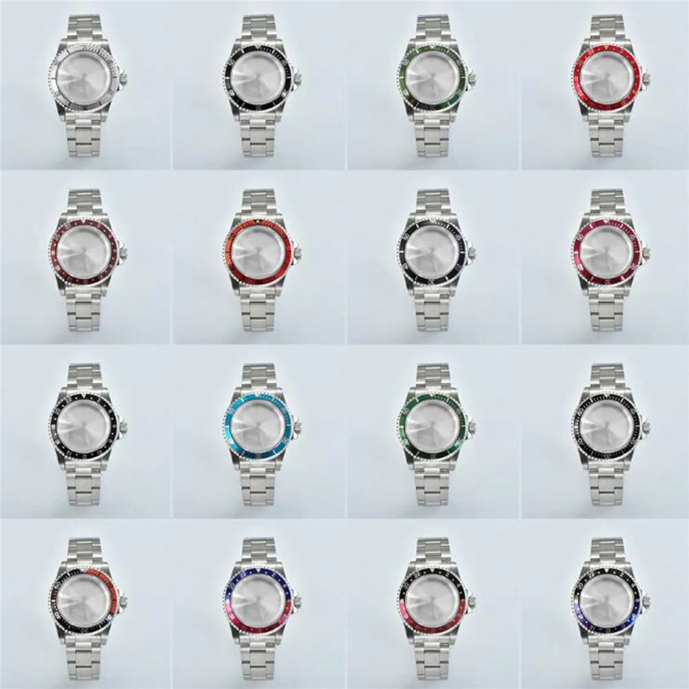 39.5mm Stainless Steel Case Strap Set 100 Meters Super Waterproof Acrylic Lens Watch Case Fits for NH34 NH35 NH36 Movement